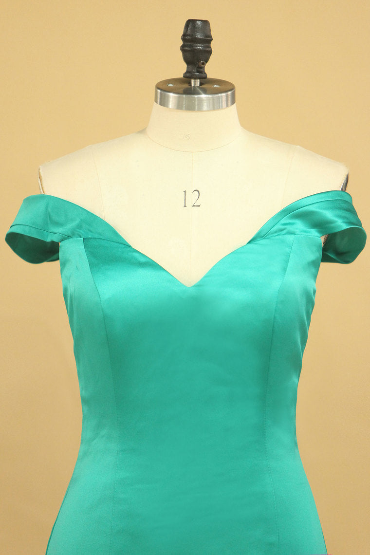 2022 Off The Shoulder Mermaid Prom Dresses Sweep Train Satin Zipper Back