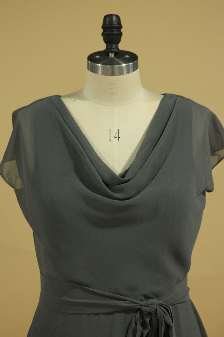 2022 Floor Length Dress Cowl Neck Cap Sleeves With Sash Modified Circle Skirt Plus Size