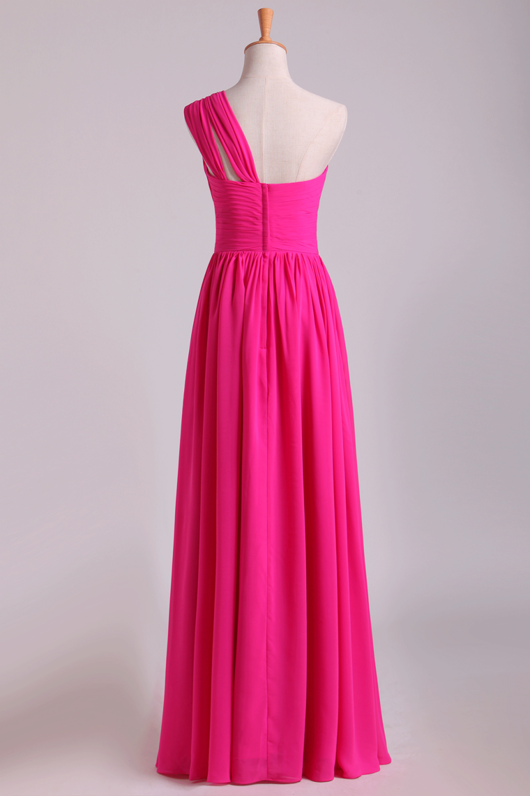 2022 Fuchsia One Shoulder A Line Chiffon Bridesmaid Dresses