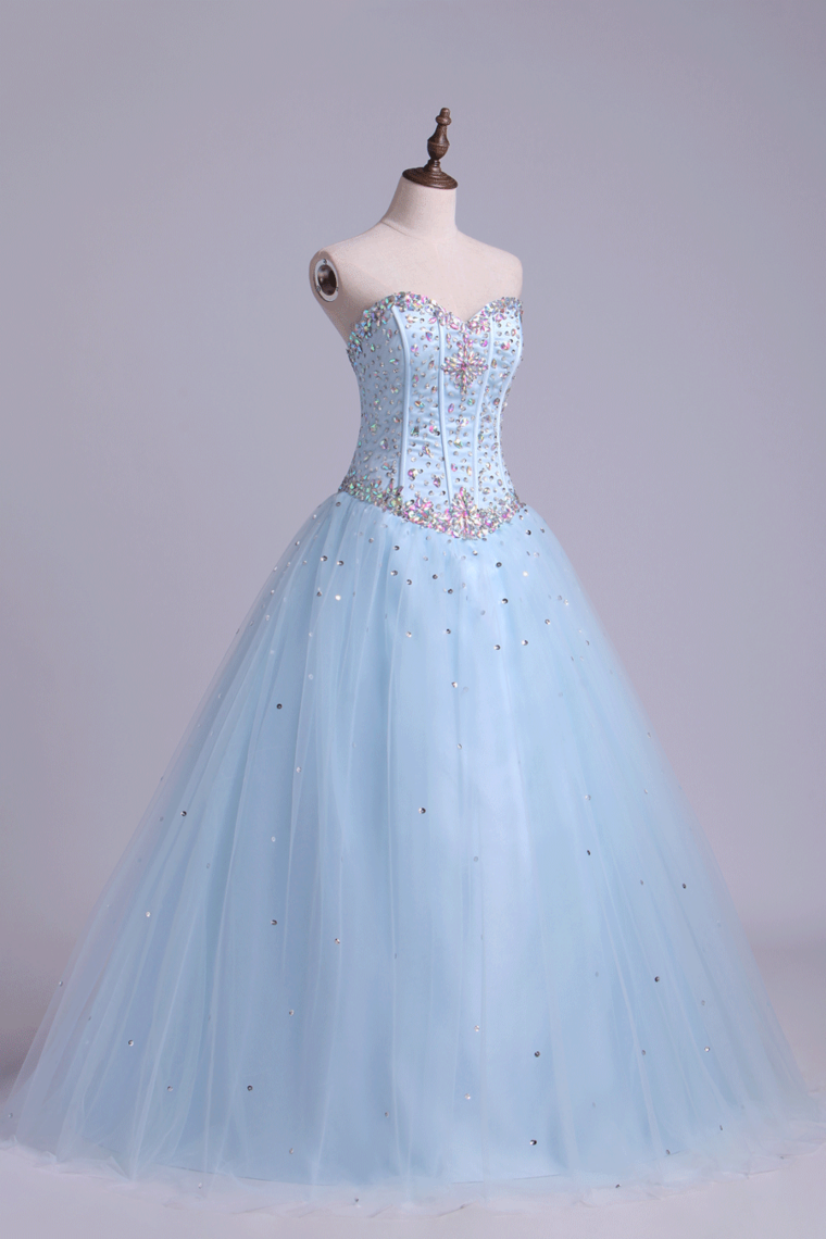 2022 Sweetheart Beaded Bodice Quinceanera Dresse Tulle Floor Length