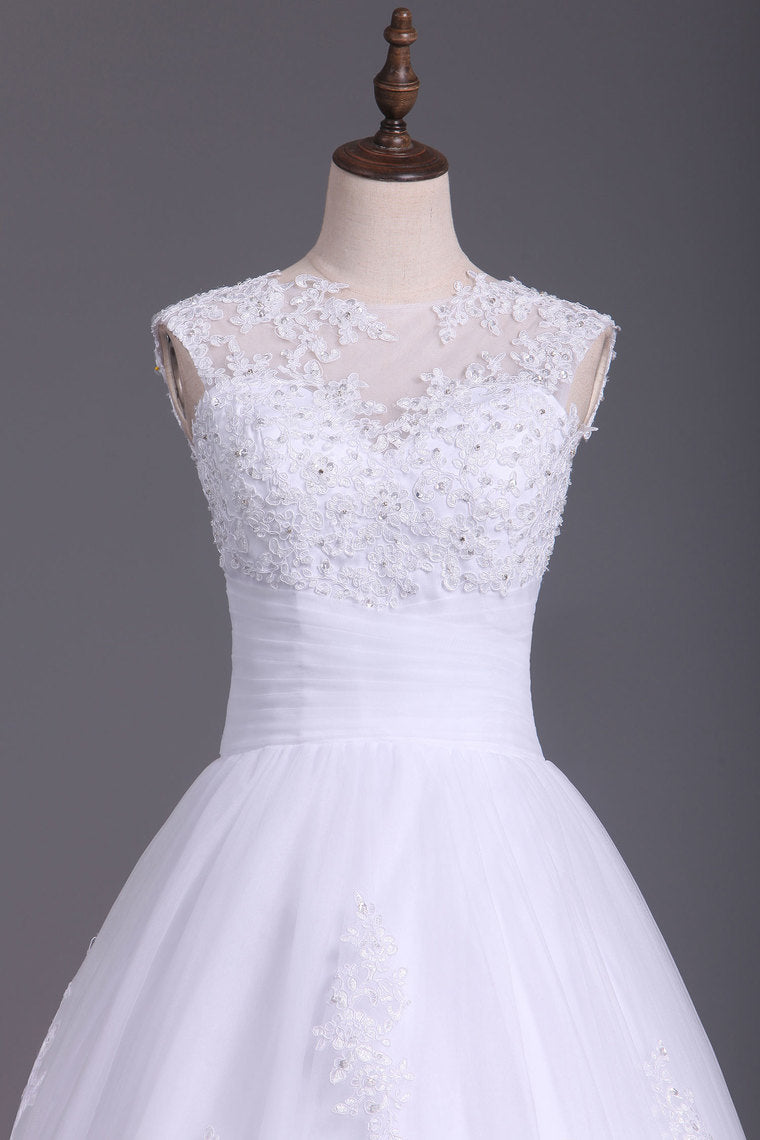 2022 Wedding Dresses A Line Open Back Scoop Tulle With Applique And Beads