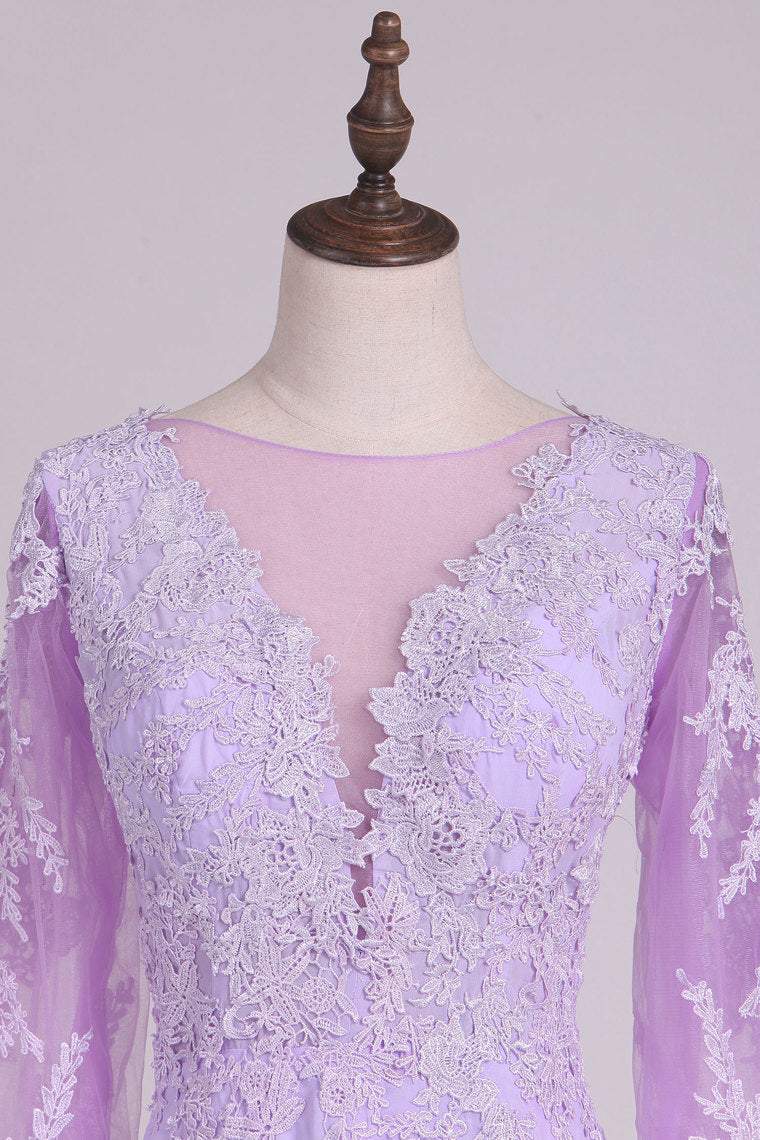 2022 Long Sleeves V Neck Chiffon With Applique And Beads A Line Evening Dresses