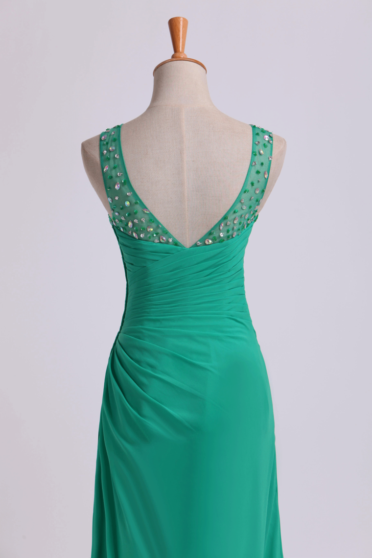 2022 Beaded Sweetheart Prom Dresses Neckline And Straps Ruffled Bodice With Slit