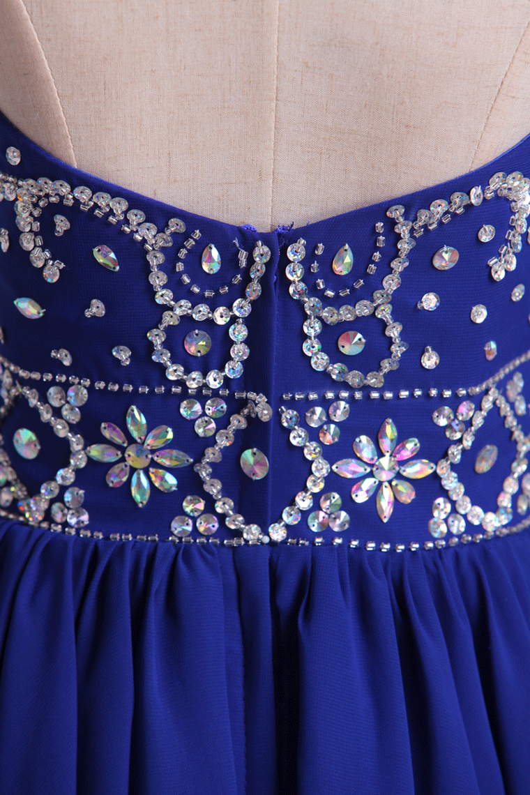 2022 Scoop A Line Dark Royal Blue Homecoming Dresses Beaded Bodice Tulle&Chiffon Short