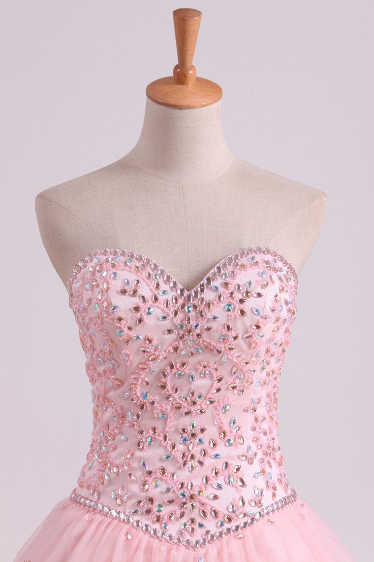 2022 Sweetheart Ball Gown Quinceanera Dresses Tulle With Beads And Rhinestones