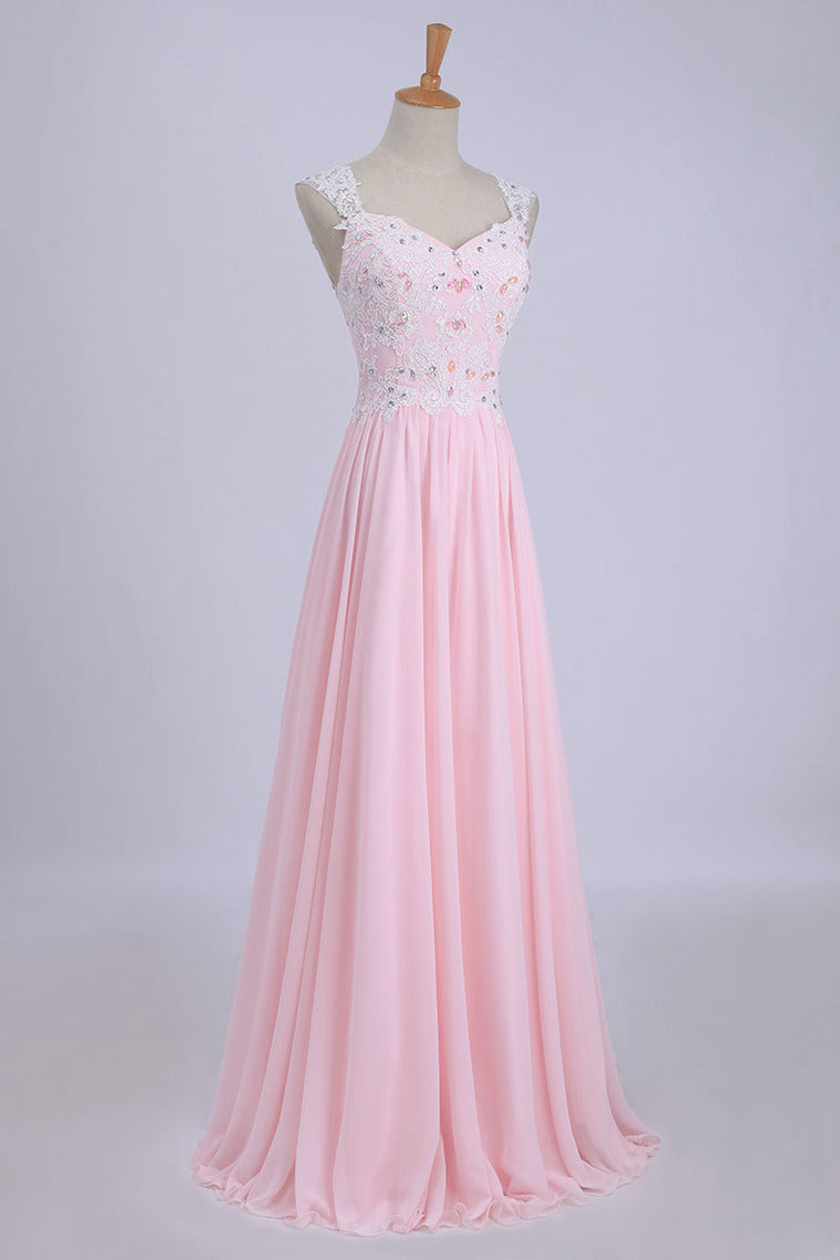 2022 V-Neck A-Line/Princess Prom Dress Tulle&Chiffon With Beads And Applique