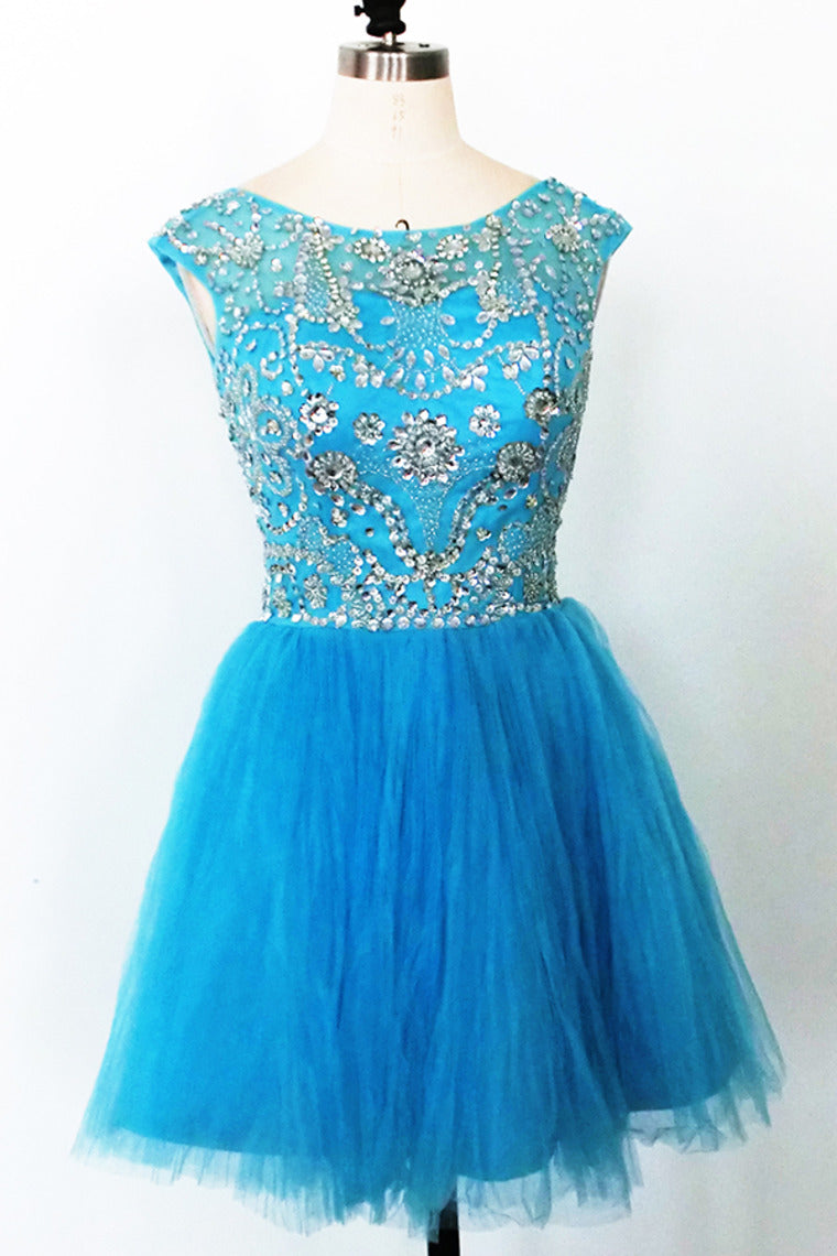 Homecoming Dresses 2022 Scoop Short/Mini Tulle Beaded Open Back