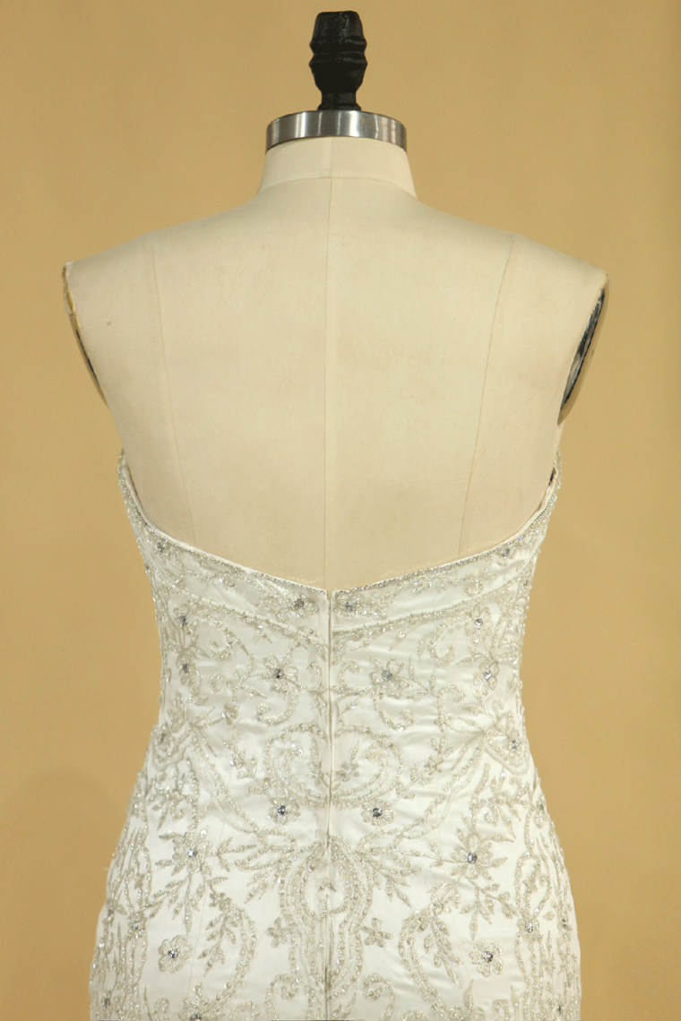 2022 Hot Plus Size Sweetheart Wedding Dresses Mermaid Organza With Beads And Rhinestones