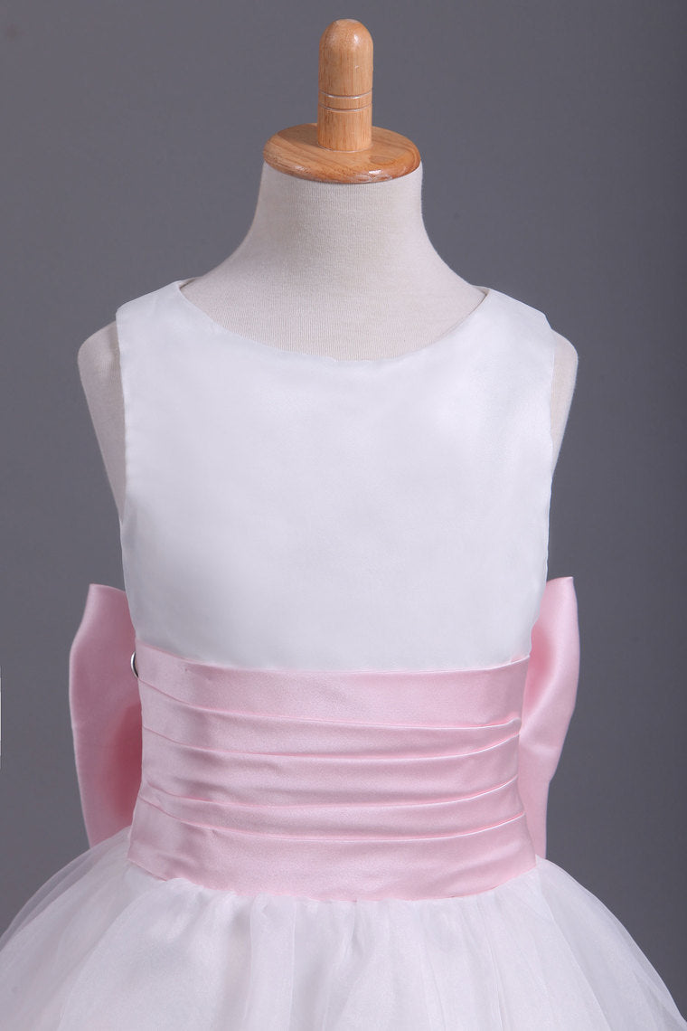 2022 Flower Girl Dresses A-Line Scoop Ankle Length Organza