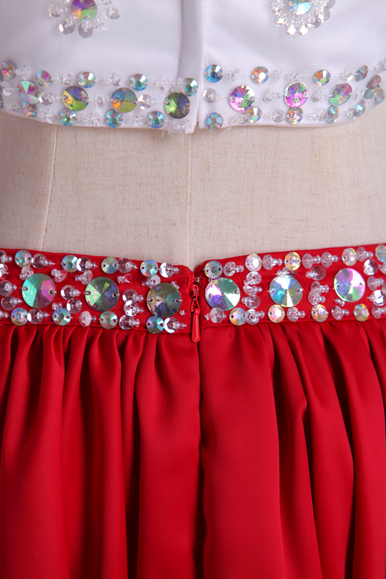 2022 Bicolor Bateau A Line Short Homecoming Dresses Satin & Tulle With Beads Two Pieces