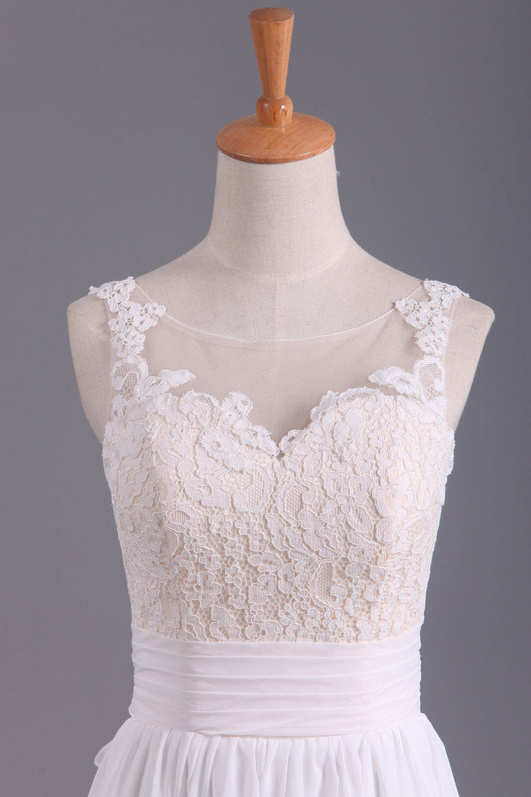 2022 Sexy Open Back Scoop With Applique And Sash Wedding Dresses A Line Chiffon Sweep Train