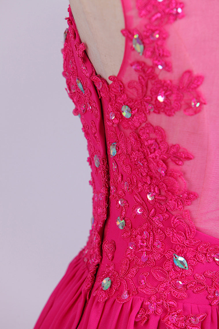 2022 V-Neck A-Line/Princess Prom Dress With Beads & Applique Tulle And Chiffon