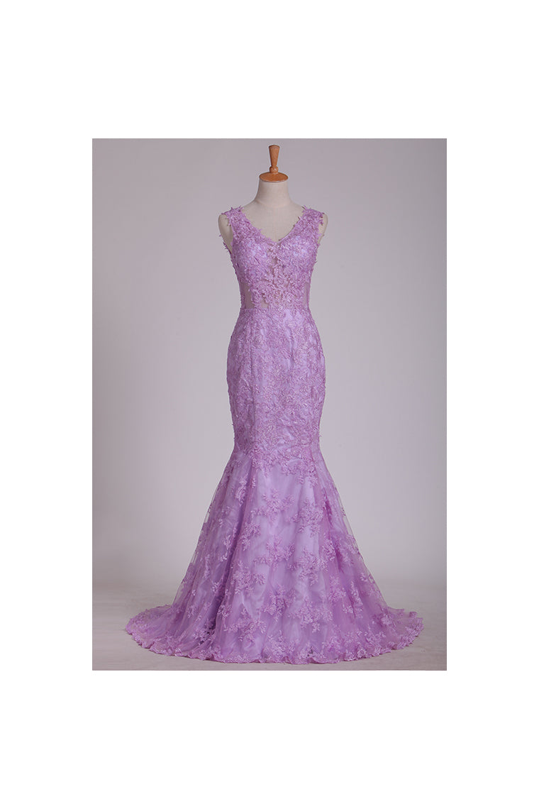 2022 V-Neck Tulle Evening Dresses Mermaid