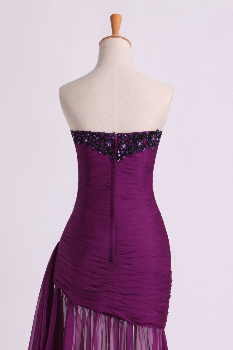 2022 Prom Dresses Ruffled Bodice Sheath/Column With Beads&Applique Floor Length