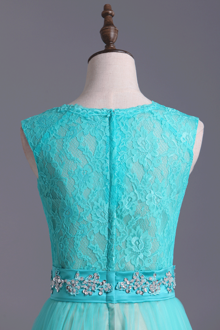 2022 Homecoming Dresses Bateau Tulle & Lace A-Line With Beads