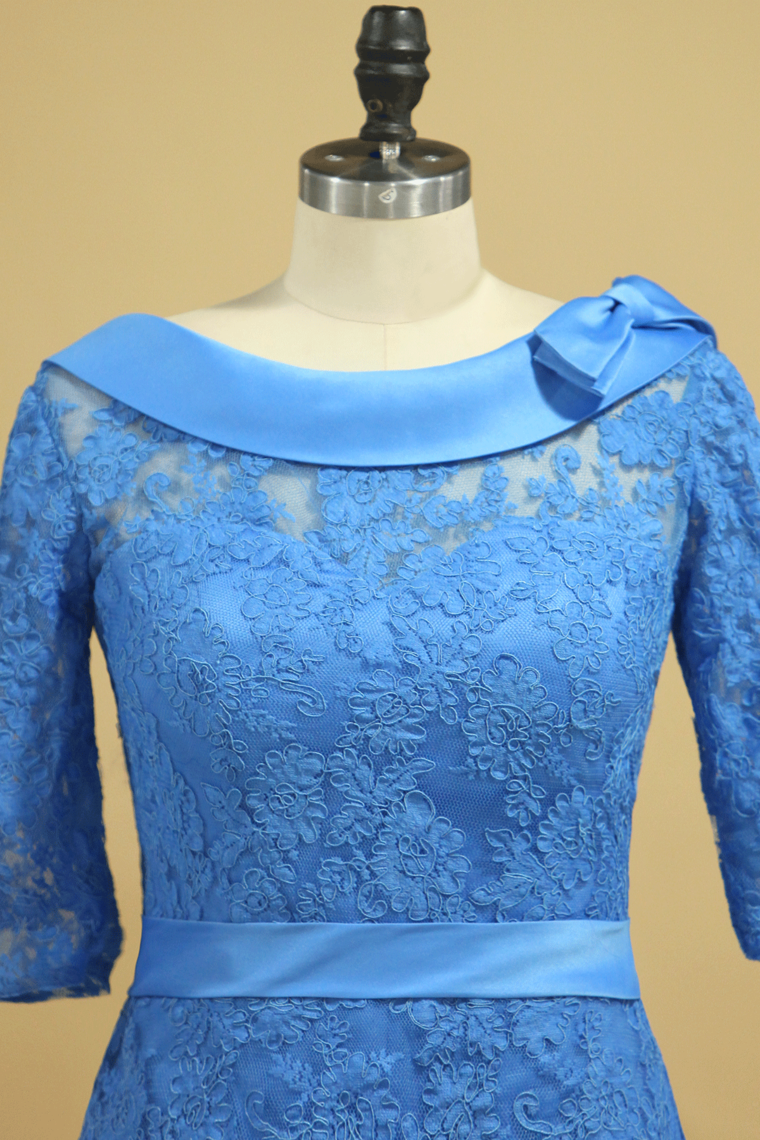 2022 Plus Size Scoop Half Sleeve Mother Of The Bride Dresses Satin With Applique & Bow Knot
