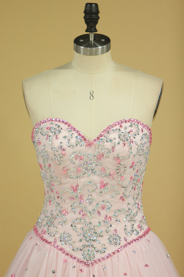 2022 Sweetheart Ball Gown Quinceanera Dresses Tulle With Beads And Rhinestones New