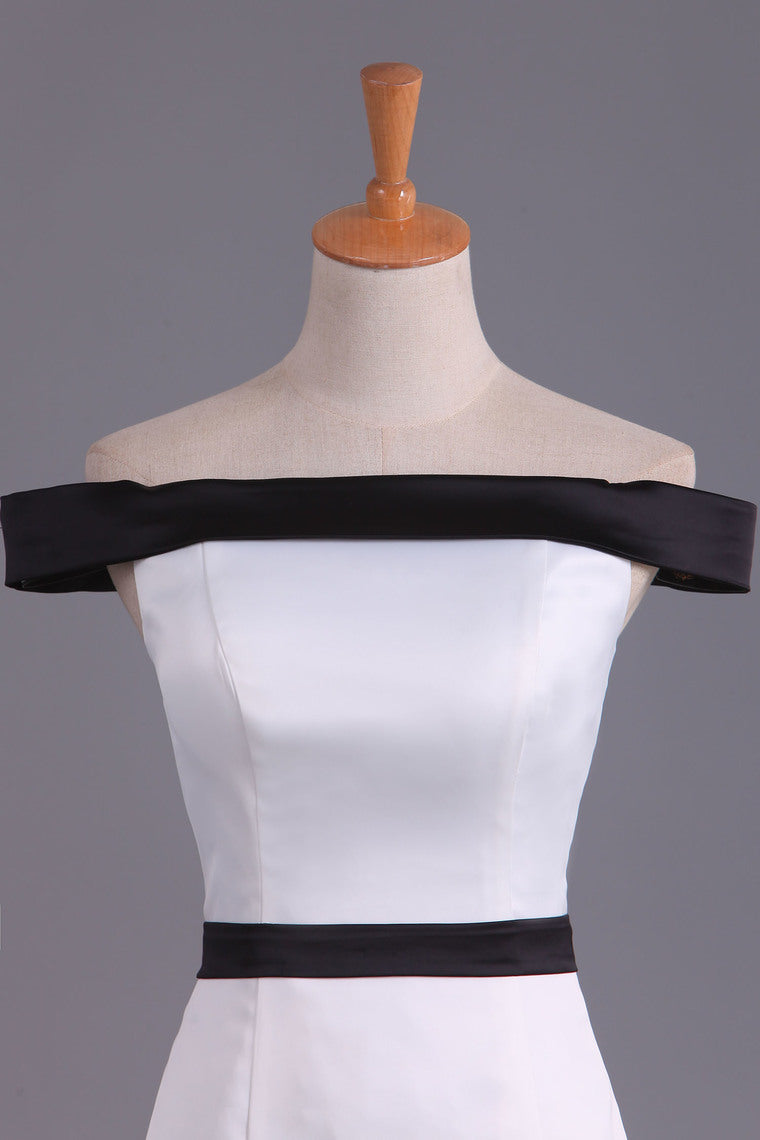 2022 Bicolor Boat Neck Evening Dresses Mermaid Stretch Satin Sweep Train