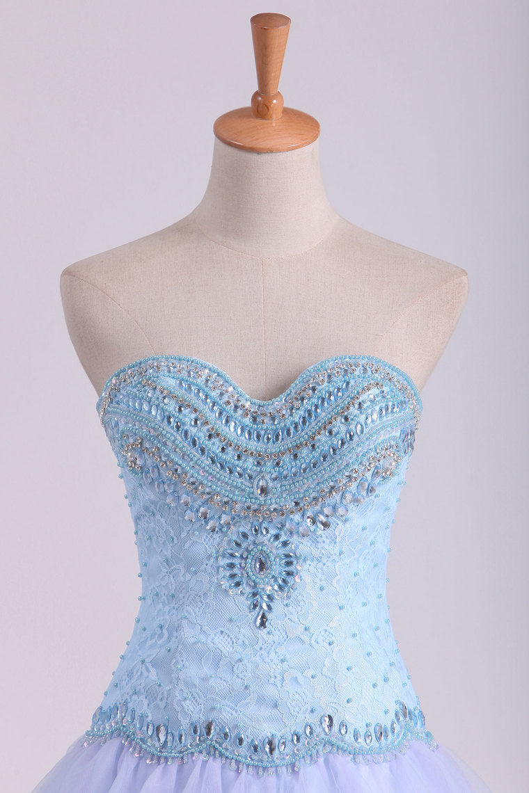 2022 Ball Gown Sweetheart Prom Dresses Tulle & Lace With Beading