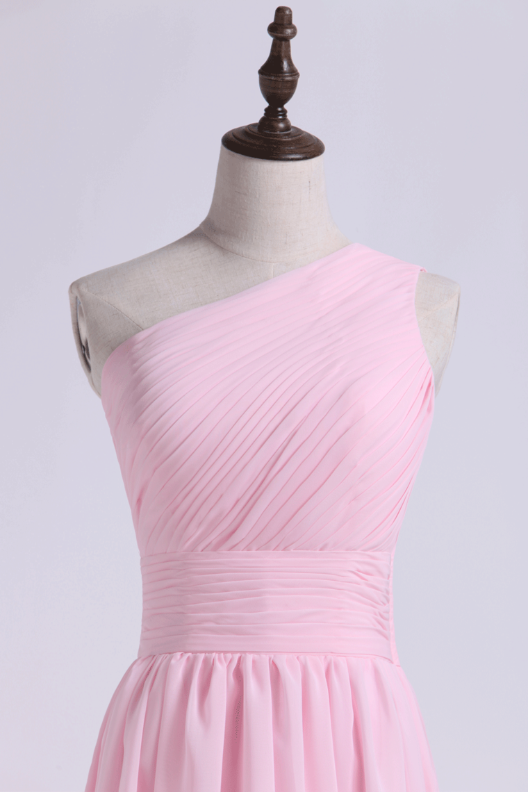 2022 One Shoulder Bridesmaid Dresses A Line Knee Length Chiffon With Ruffle