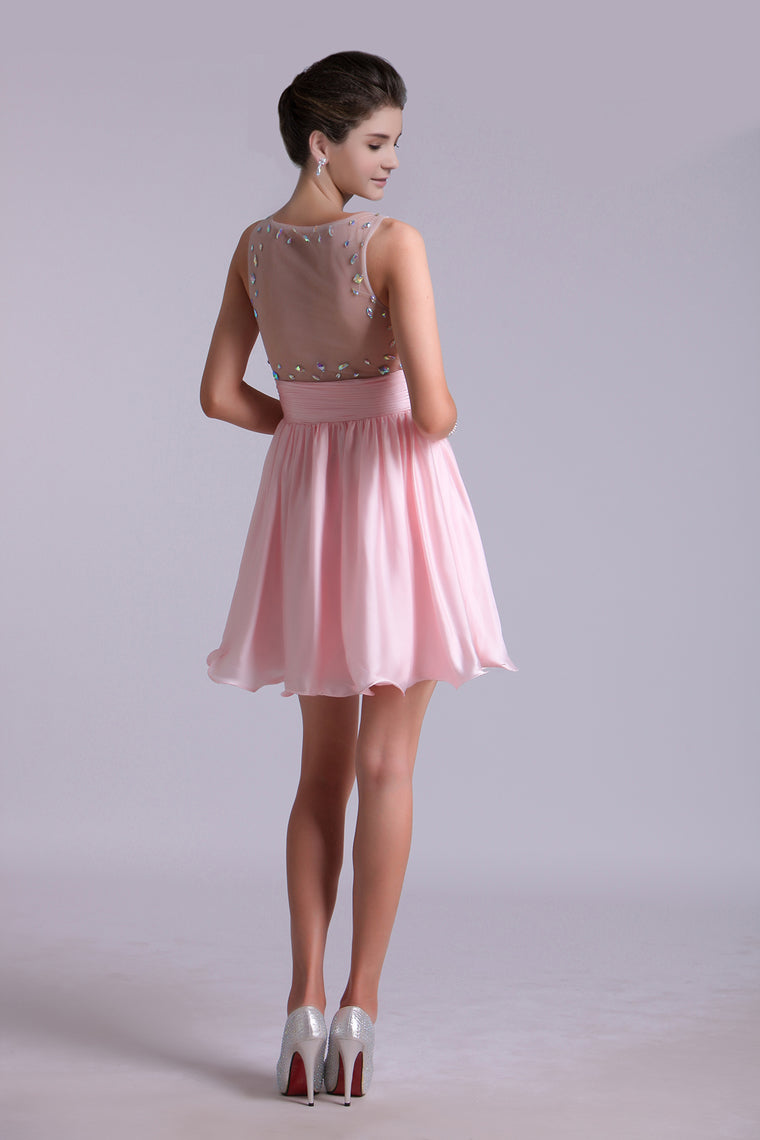 2022 Lovely Homecoming Dresses A Line Scoop Chiffon Short/Mini