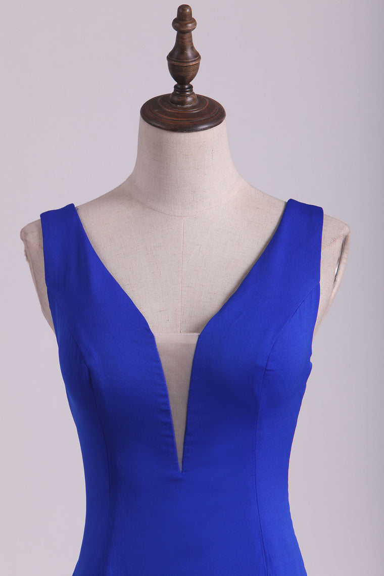 2022 Sexy Open Back Prom Dresses Mermaid V Neck Court Train Spandex