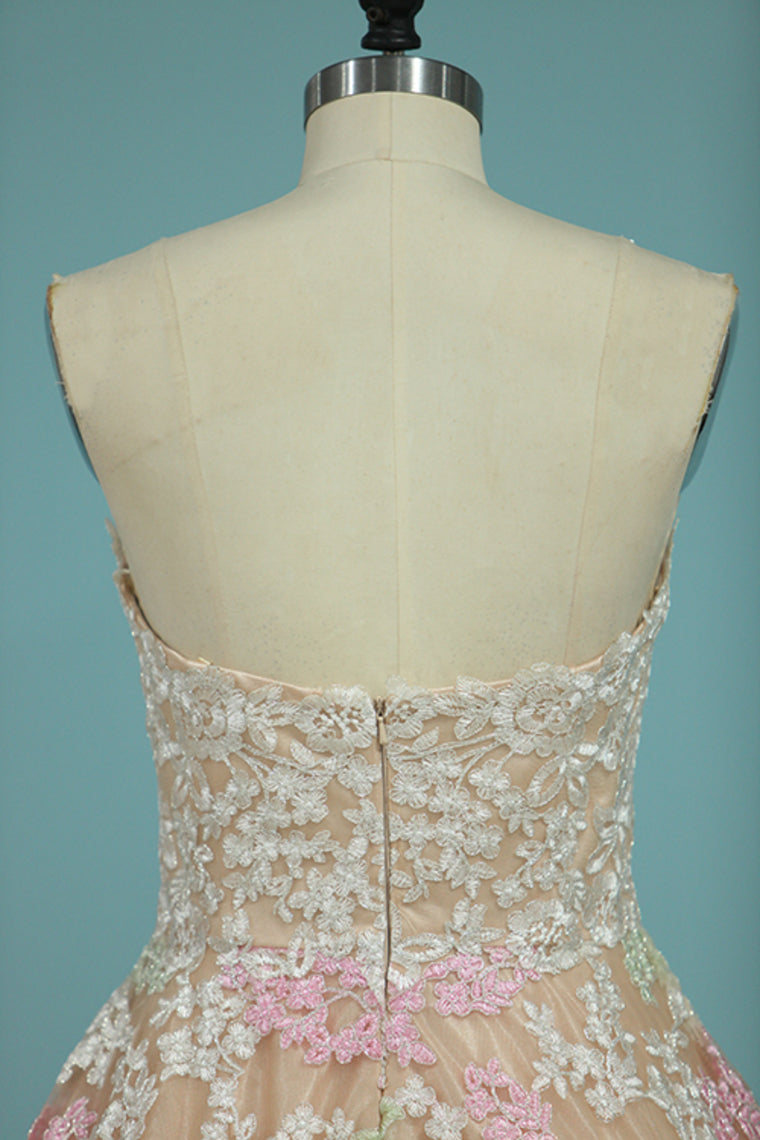 2022 Multi Color Strapless Homecoming Dresses Tulle With Applique