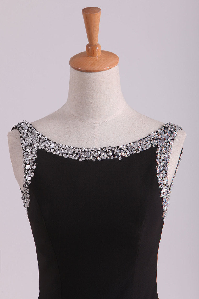 2022 Bateau Prom Dresses Mermaid Open Back Mermaid With Beading Black