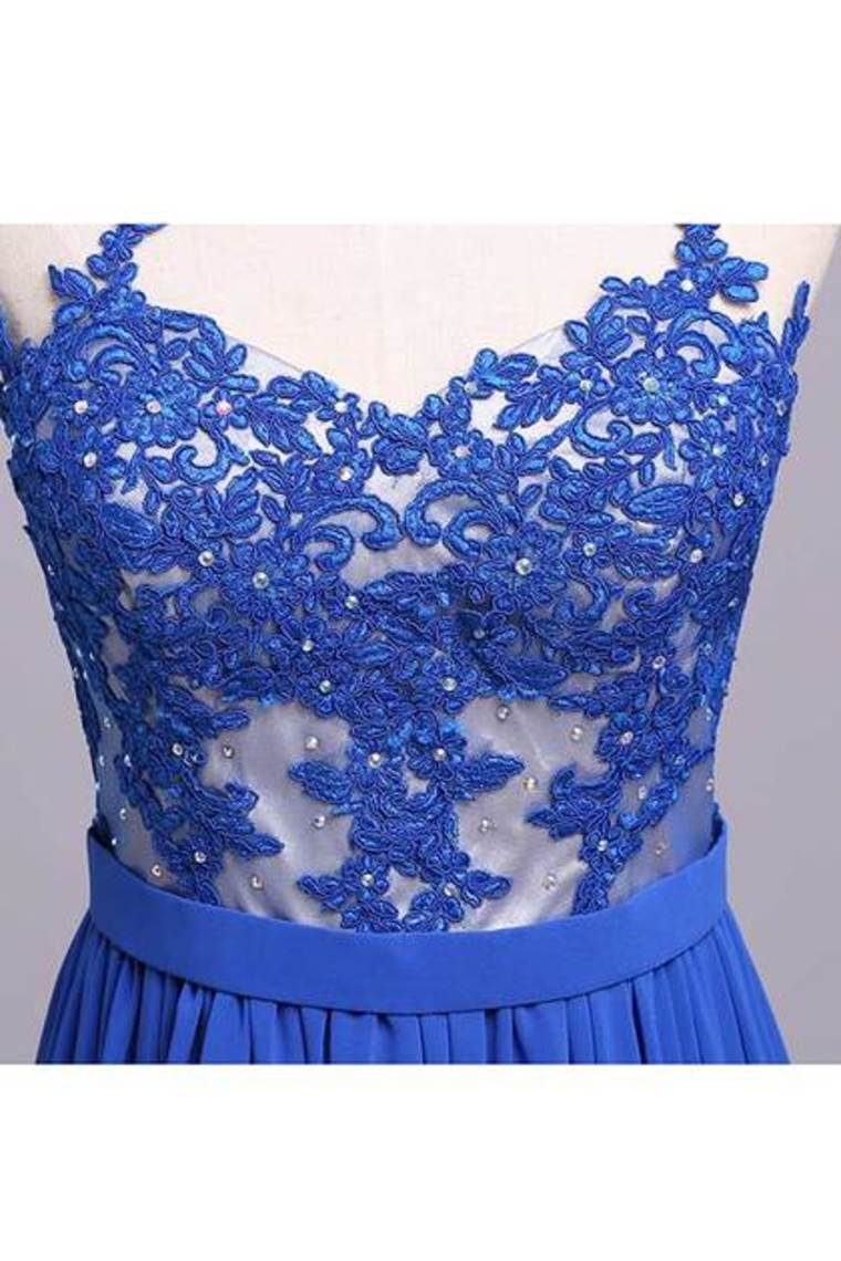 2022 Prom Dresses A Line Sweetheart Floor Length Chiffon Color Dark Royal Blue