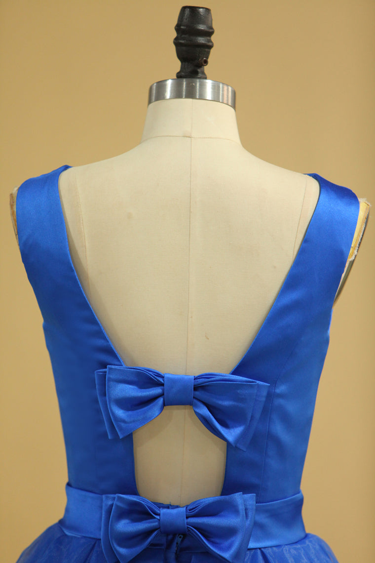 2022 Plus Size Bateau Neckline A-Line Organza & Satin Wedding Dresses With Handmade Bowknot