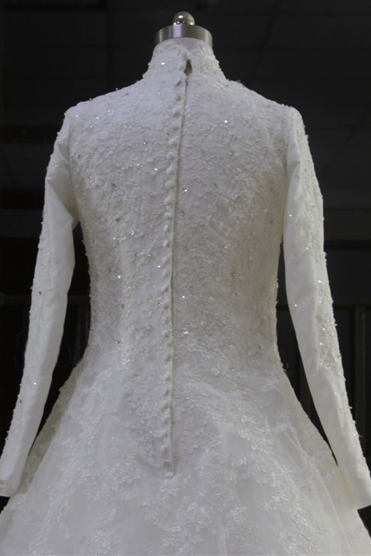 2022 High Neck Wedding Dresses A Line Tulle Muslim With Applique