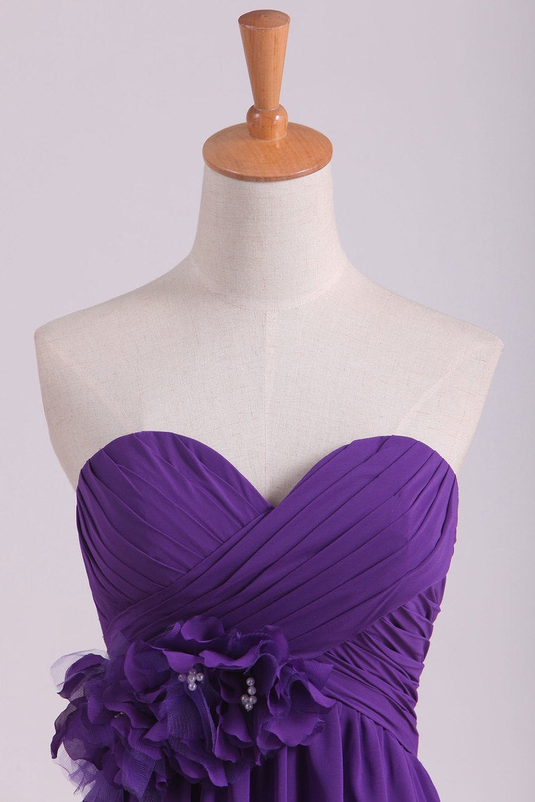 2022 Bridesmaid Dresses Sweetheart Knee Length Chiffon With Handmade Flower A Line