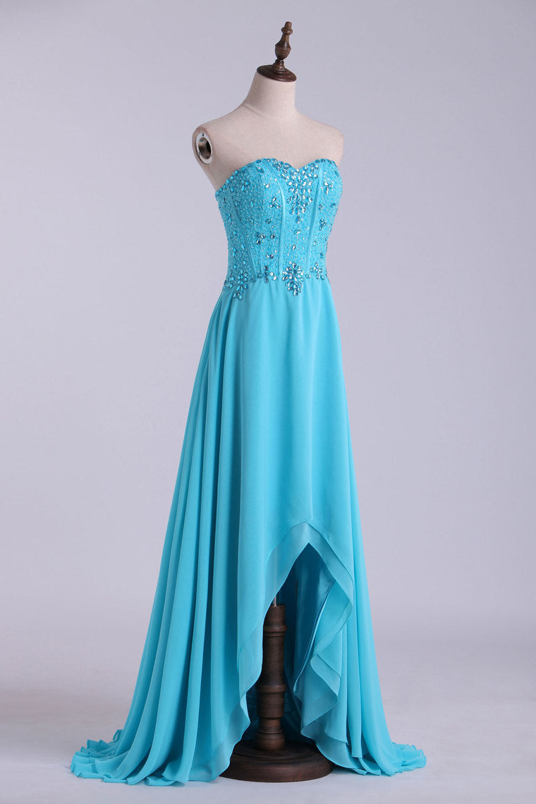 2022 Sweetheart Beaded Bodice A Line Prom Dress Chiffon