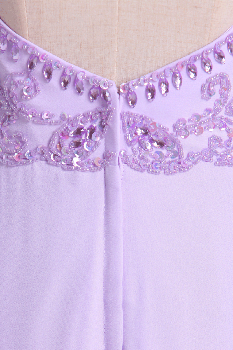 2022 Spaghetti Straps Beaded Bodice A-Line Chiffon Prom Dresses New