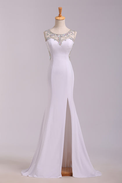 2022 New Arrival Prom Dresses Scoop Neckline Sheath/Column Floor Length Fast Delivery