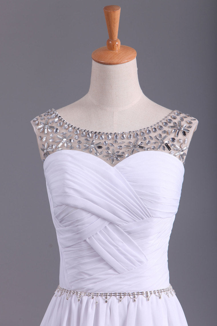 2022 Prom Dresses Scoop A Line Chiffon With Beads And Ruffles