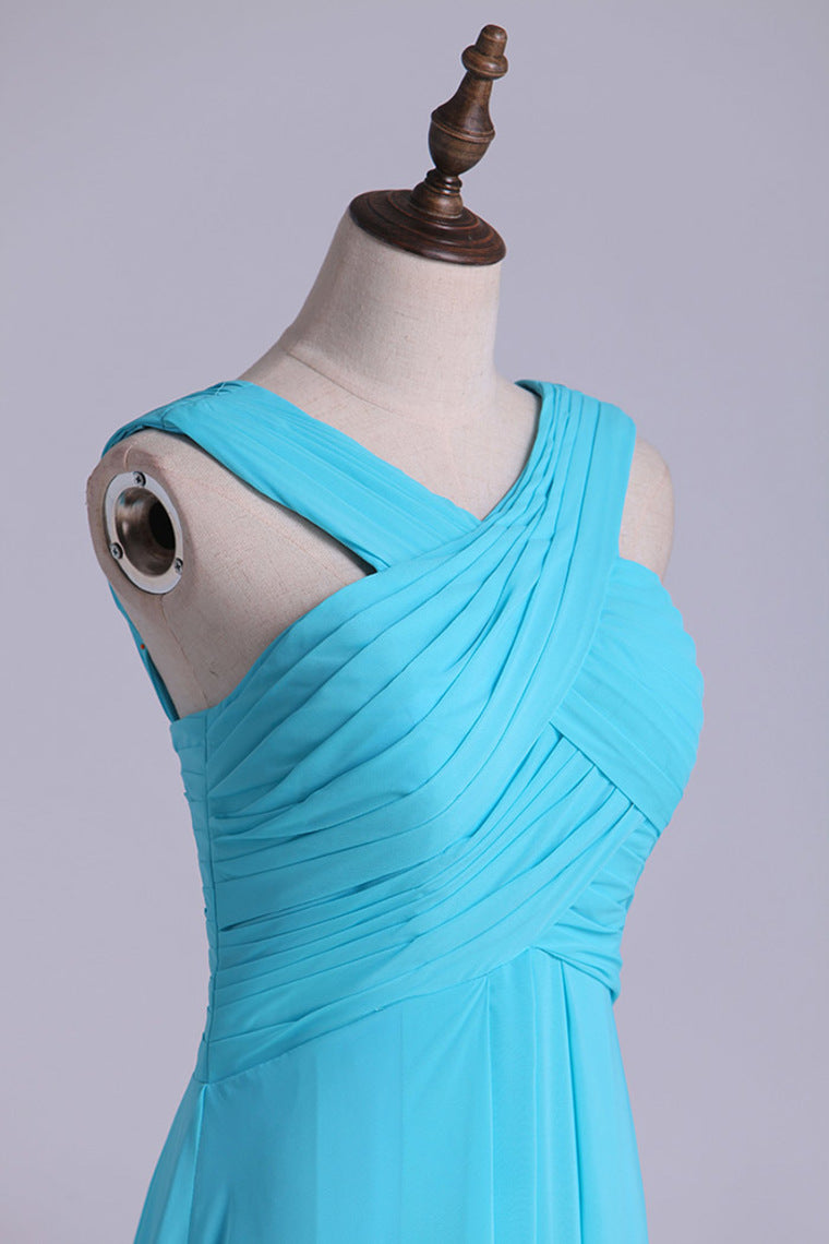 2022 V-Neck Bridesmaid Dresses A-Line With Long Chiffon Skirt