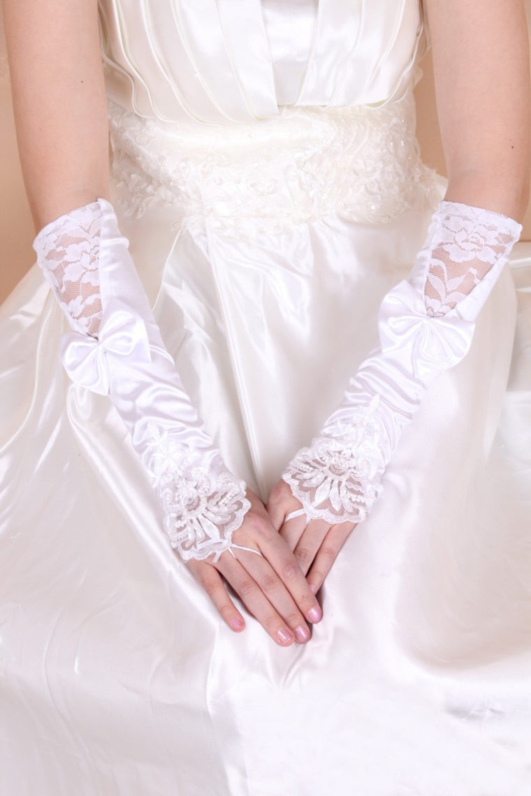 2022 Beautiful Elastic Satin And Lace Elbow Length Bridal Gloves #ST0102