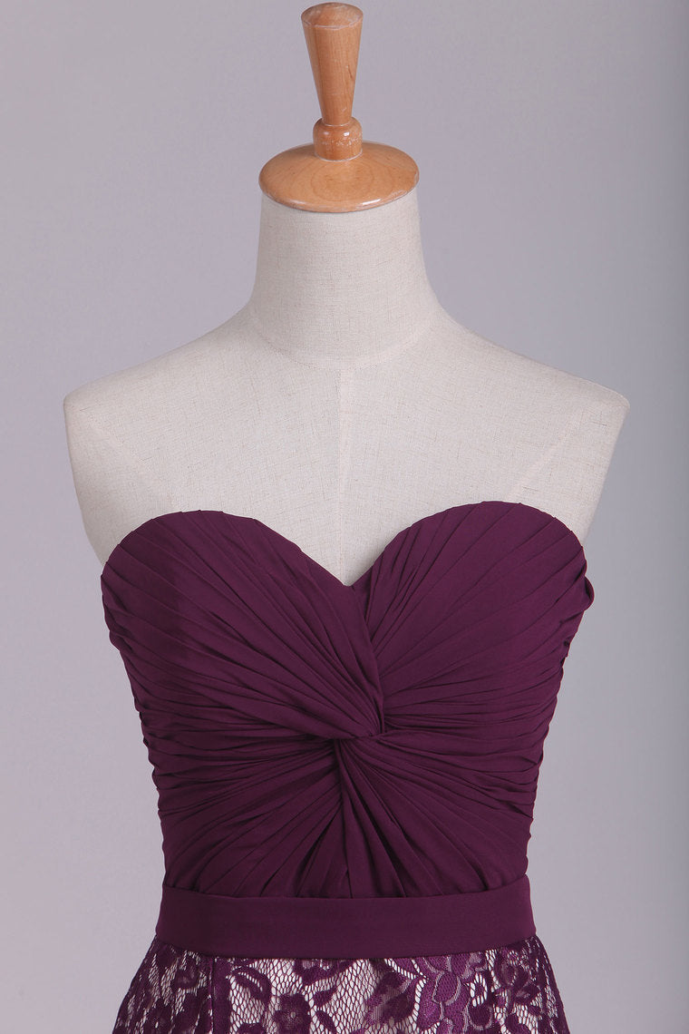 2022 Sweetheart Prom Dresses Mermaid/Trumpet Pleated Bodice Lace Grape Floor Length