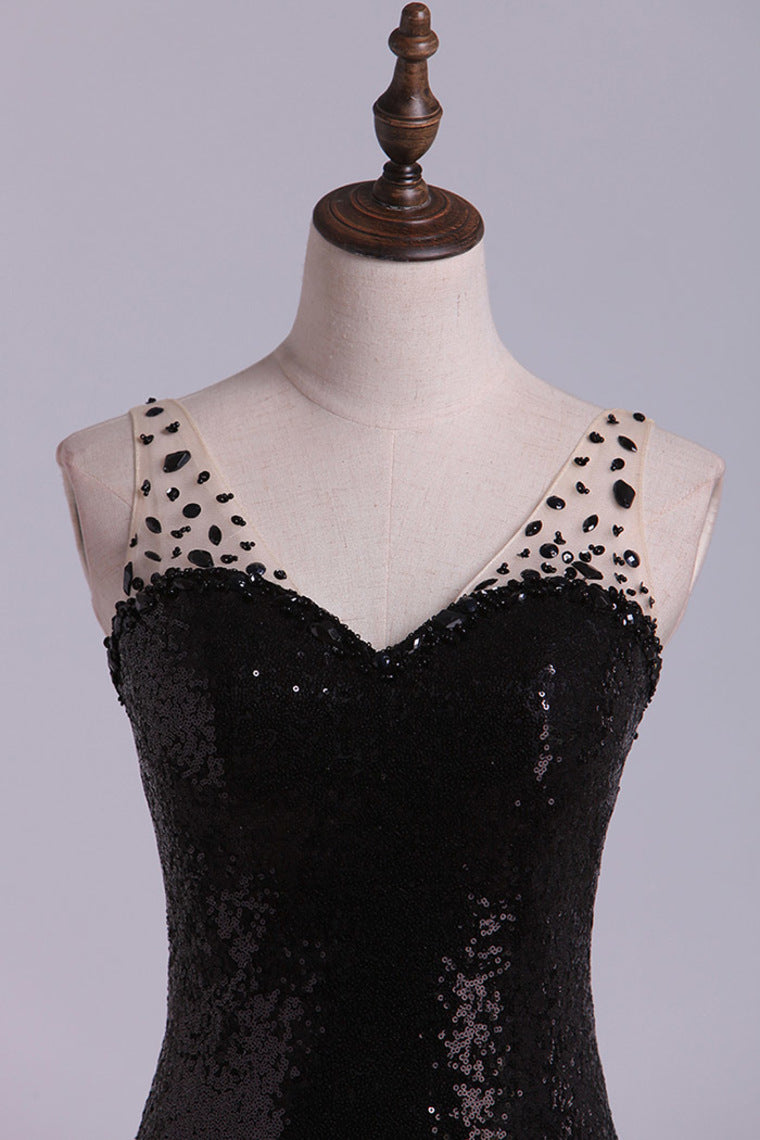 2022 Sexy Prom Dress V Neck Low Back Column Short Bling