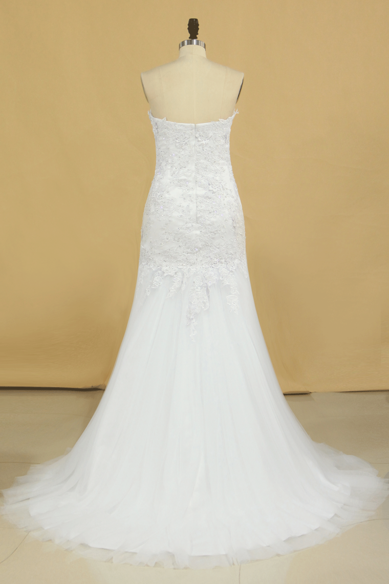 2022 Sweetheart Wedding Dresses Tulle Mermaid/Trumpet With Applique