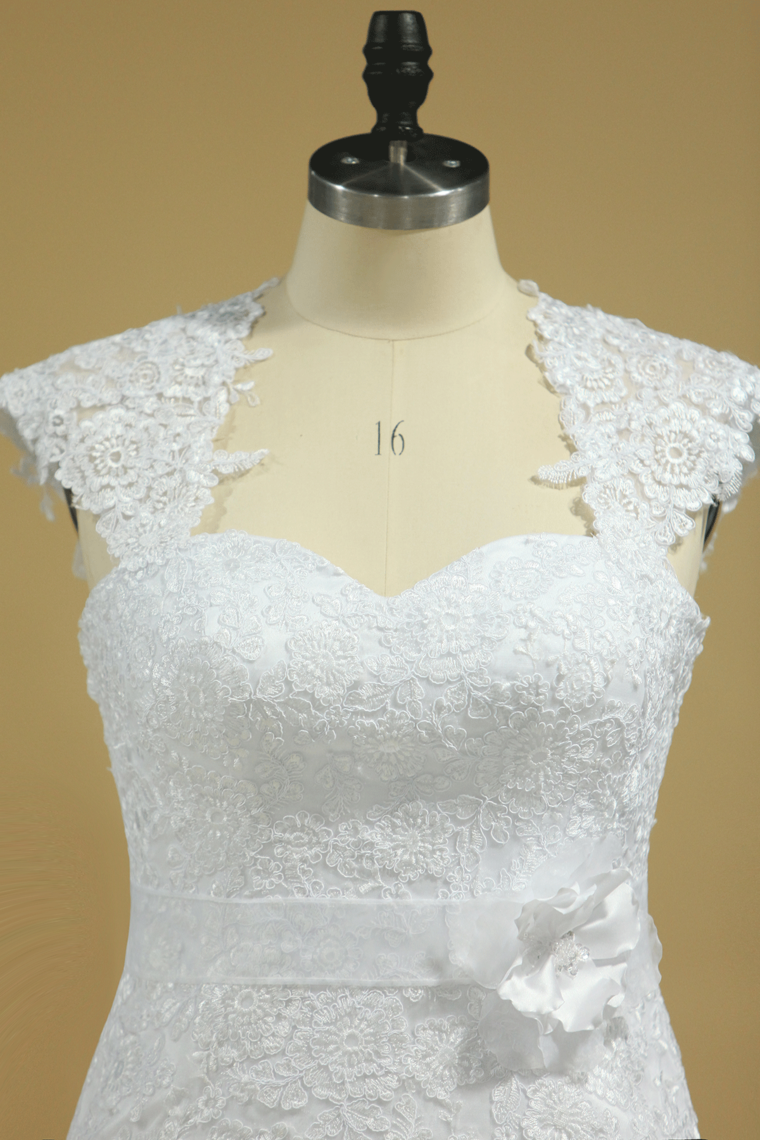 2022 Open Back A Line Tulle With Applique And Handmade Flower Wedding Dresses Court Train