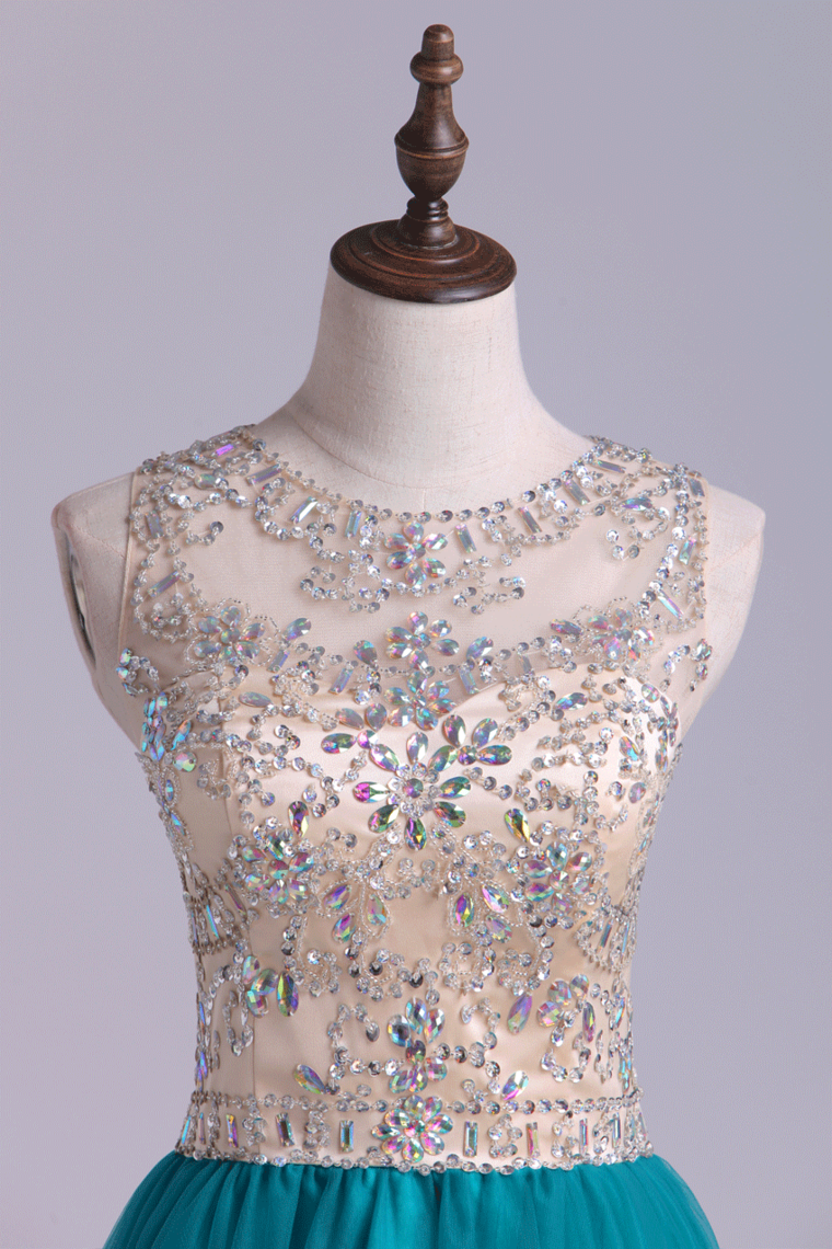 2022 Scoop A Line Tulle Short/Mini Homecoming Dresses Fashion&Cute