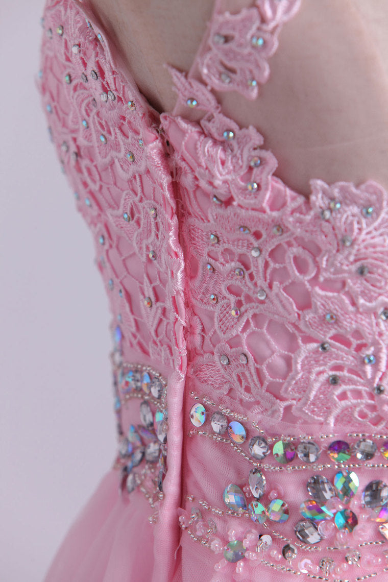 2022 Bateau A Line Tulle Beaded Waistline Homecoming Dresses With Applique