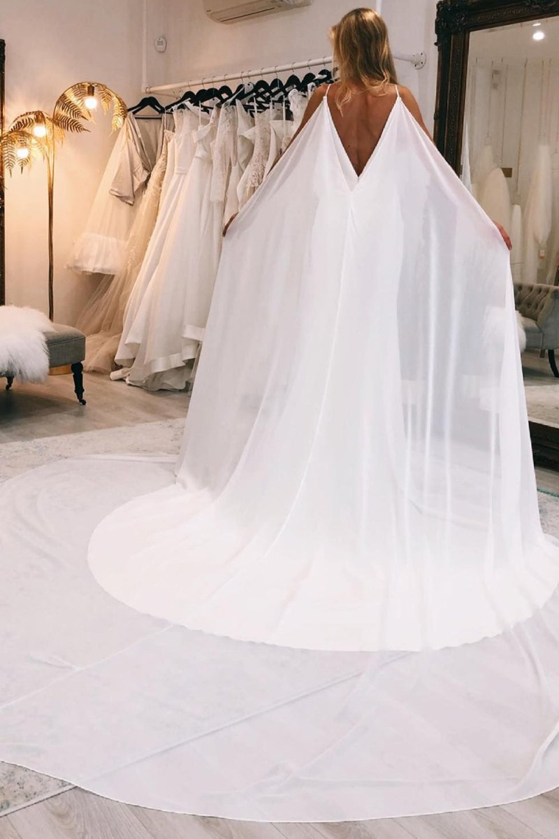 Kai | Simple White Watteau Train Boho Long Mermaid Wedding Dress
