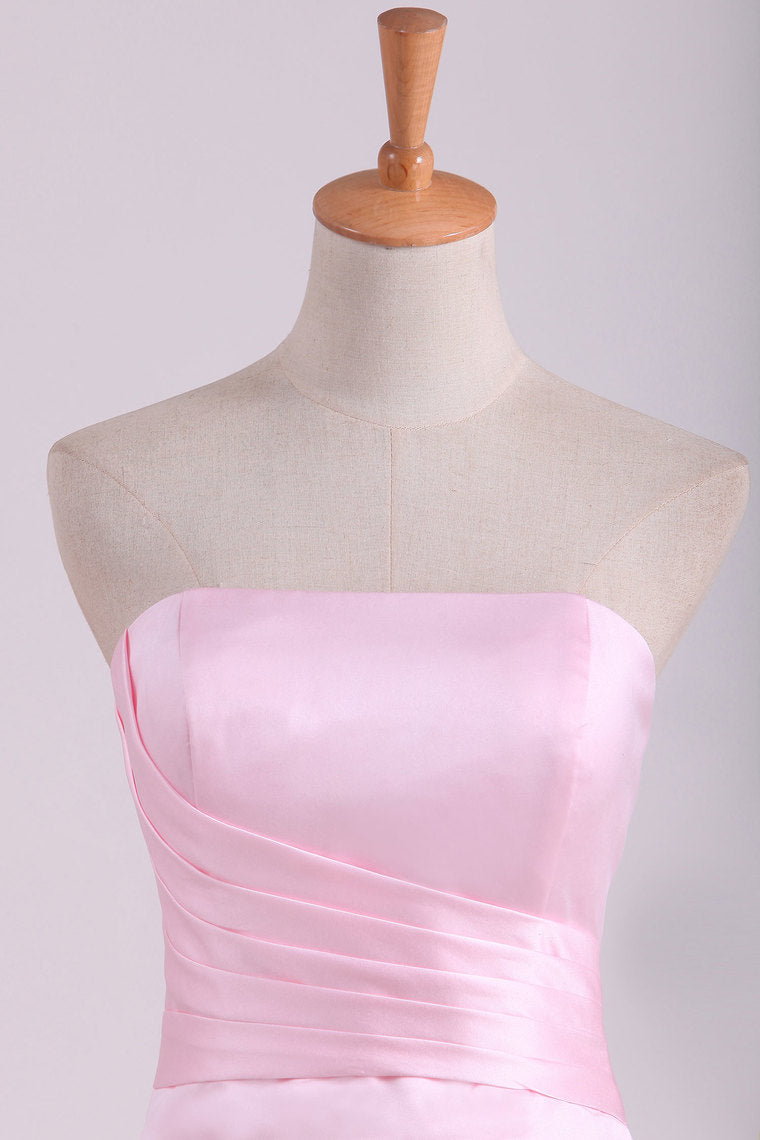 2022 Strapless Bridesmaid Dresses A Line With Ruffles Floor Length