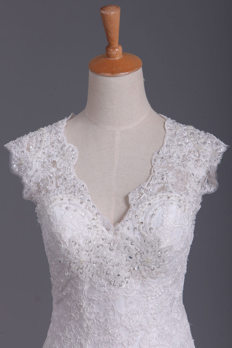 2022 V Neck Wedding Dresses Mermaid/Trumpet Court Train Tulle