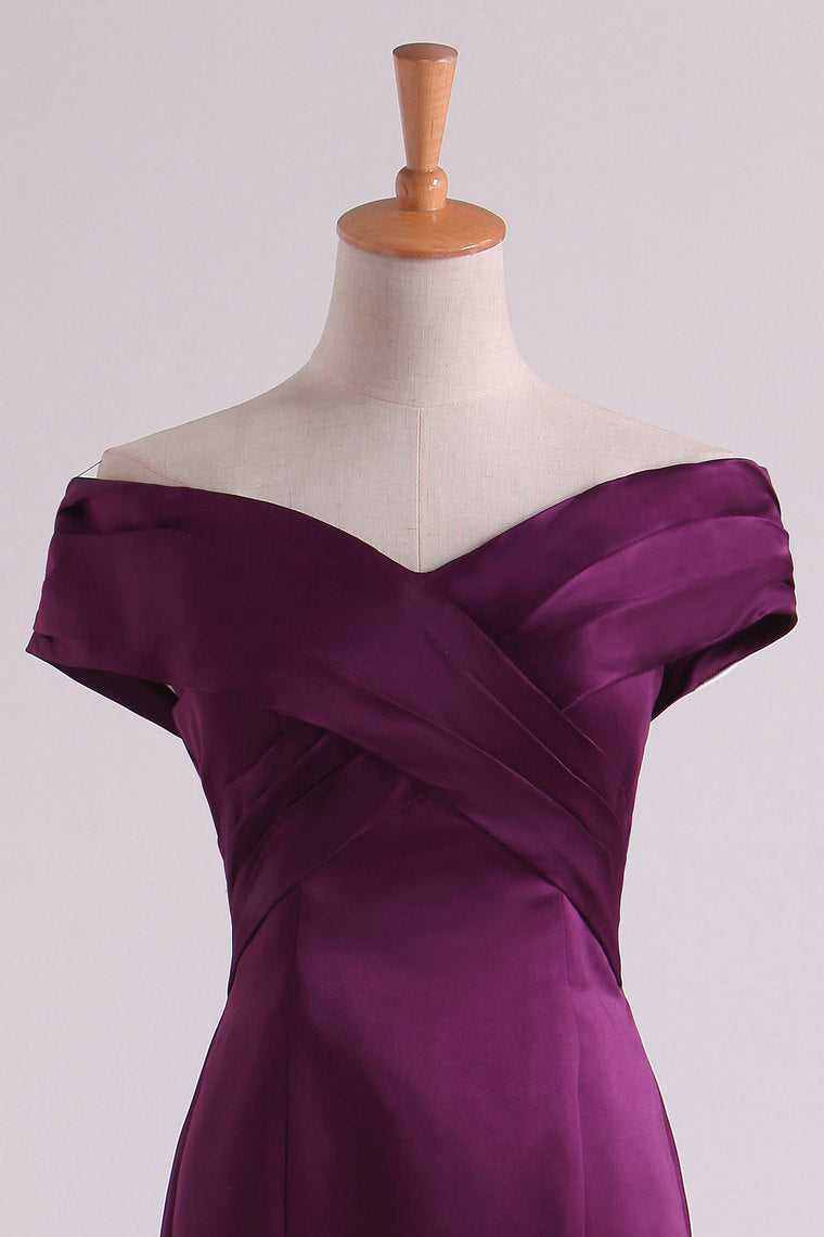 2022 Prom Dresses Off The Shoulder Satin Mermaid Sweep Train