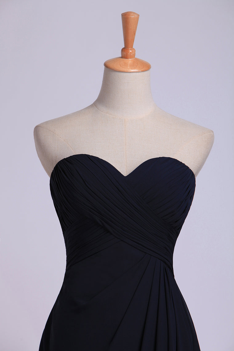 2022 Full Length Sweetheart Chiffon Bridesmaid Dresses Shirred Bodice Empire Waist Chiffon Skirt