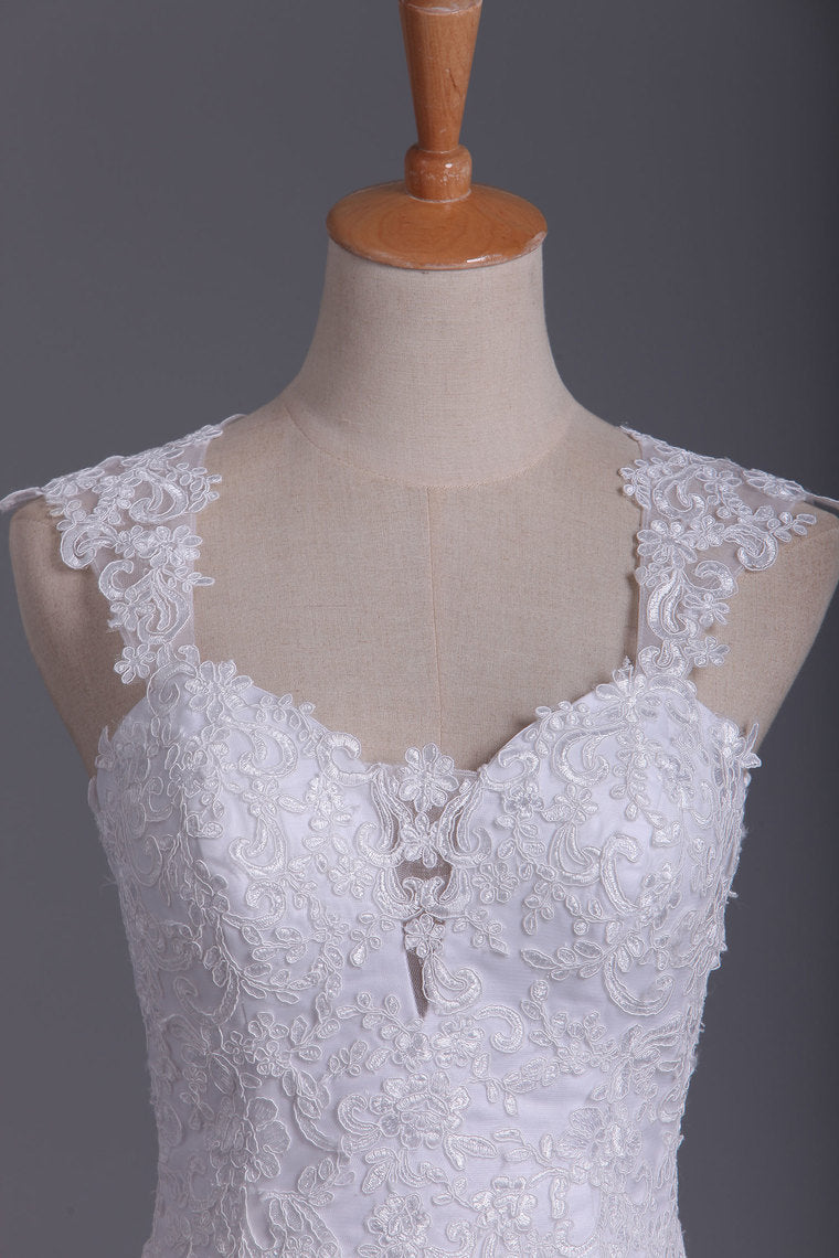 2022 Straps Wedding Dresses Mermaid/Trumpet With Applique Tulle Court Train Open Back